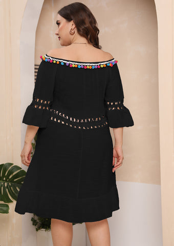 Image of Pompom Beach Hollow Out Plus Size Cover Up