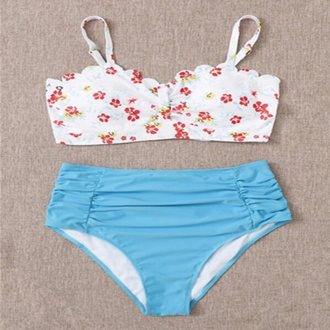 Image of Floral Ruffle Two Piece Bikini Swimsuit