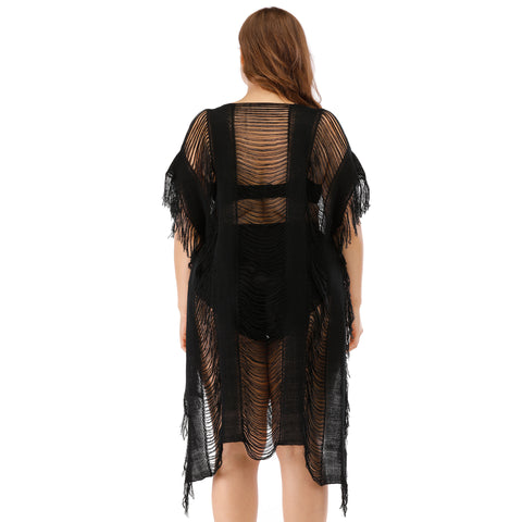 Image of Crochet See Through Fringe Dress Plus Size Cover Up