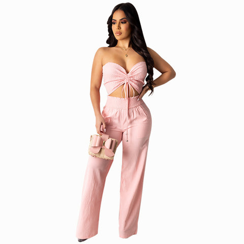 Image of Two Piece Crop Top High Waisted Pants Set Beach Wear