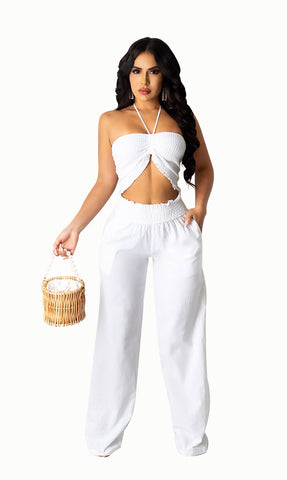 Image of Two Piece Crop Top High Waisted Pants Set Beach Wear
