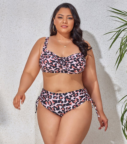 Image of Multicolored Printed Two Piece Ruched Plus Size Bikini Swimsuit