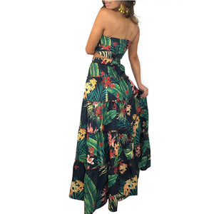Two Piece Tropical Crop Top Maxi Skirt Set