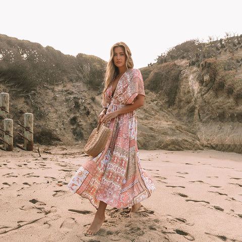 Image of Bohemian Printed Robe Beach Cover Up