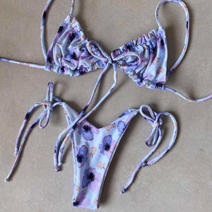 Bright Animal Print Strappy Two Piece Bikini Beach Swimsuit Set