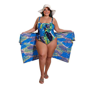 Colorful One Piece Swimsuit Tropical Leaf Cover Up Plus Size Bikini