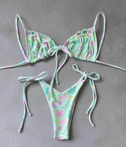Bright Animal Print Strappy Two Piece Bikini Beach Swimsuit Set