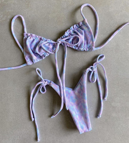 Image of Bright Animal Print Strappy Two Piece Bikini Beach Swimsuit Set