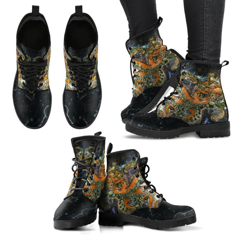 Image of Deep Sea Octopus, Women's Leather Boots, Vegan Ankle Boots, Handcrafted Lace Up Women's Fashion Boots