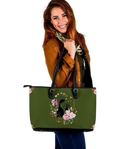 Image of Olive Green Floral Women Tote Bag,Multi Colored,Bright,Psychedelic,Book Bag,Gift Bag,Leather Bag,Leather Tote Bag Women Bag,Everyday Bag