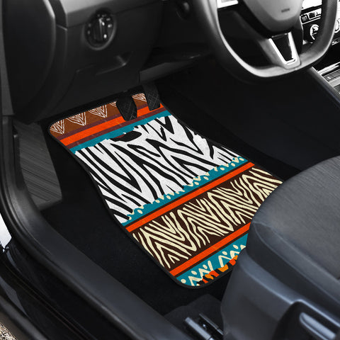 Image of Orange African animal print pattern Car Mats Back/Front, Floor Mats Set, Car Accessories