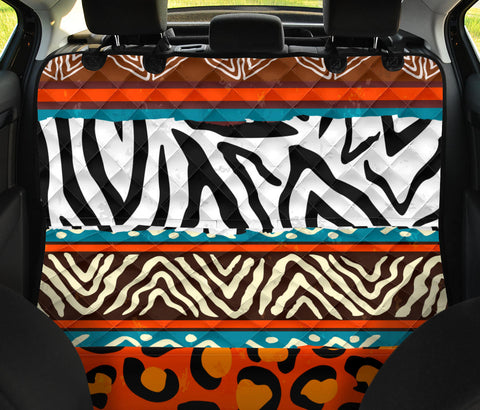 Image of Orange African Animal Print Pattern Car Seat Covers, Abstract Art Backseat Pet Protectors, Exotic Car Accessories