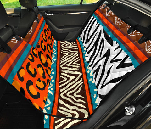Image of Orange African Animal Print Pattern Car Seat Covers, Abstract Art Backseat Pet