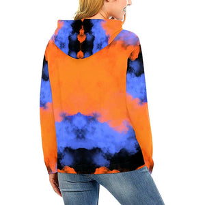 Orange And Blue Elephant Womens Hoodie, Handmade,Floral Colorful Feathers, Floral, Fashion Wear