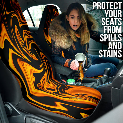 Image of Abstract Grunge Orange Black Car Seat Covers, Artistic Front Seat Protectors,