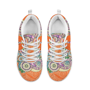 Orange Colorful Peace Paisley Custom Shoes, Kids Shoes, Colorful,Artist Athletic Sneakers,Kicks Sports Wear, Low Top Shoes,Training Shoes
