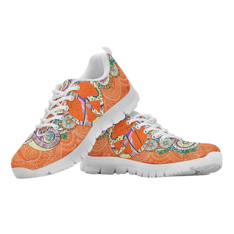 Image of Orange Colorful Peace Paisley Custom Shoes, Kids Shoes, Colorful,Artist Athletic Sneakers,Kicks Sports Wear, Low Top Shoes,Training Shoes