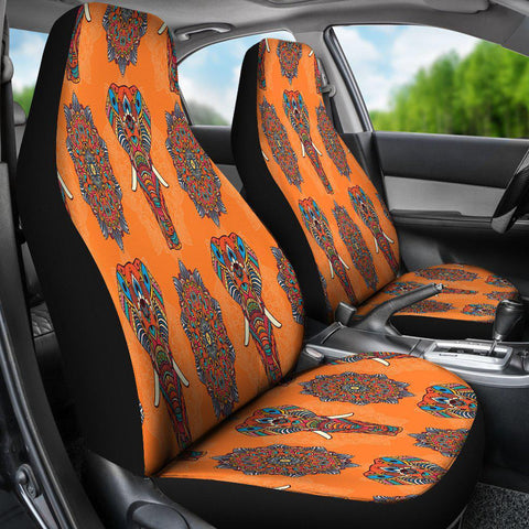 Image of Orange Elephant Mandala Car Seat Covers,Car Seat Covers Pair,Car Seat Protector,Car Accessory,Front Seat Covers,Seat Cover for Car,