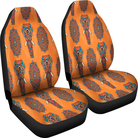 Image of Orange Elephant Mandala Car Seat Covers,Car Seat Covers Pair,Car Seat Protector,Car Accessory,Front Seat Covers,Seat Cover for Car,