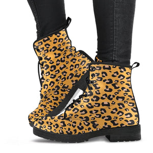 Orange Leopard Style: Women's Vegan Leather, Lace,Up Boho Hippie Boots,
