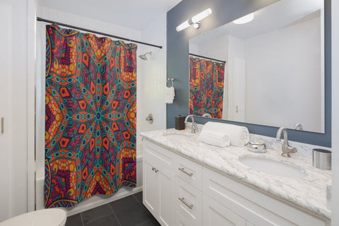 Image of Orange Multicolored Colorful Mandala Shower Curtains, Water Proof Bath Decor |