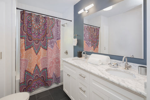 Image of Orange Multicolored Flower Mandala Shower Curtains, Water Proof Bath Decor | Spa