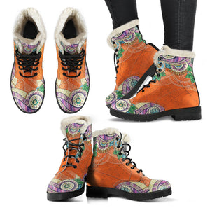 Orange Multicolored Hippie Paisley Ankle Boots,Classic Boot,Lolita Combat Boots,Hand Crafted,Streetwear, Rain Boots,Hippie,Combat Style Boot