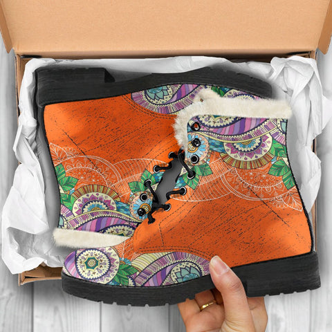 Image of Orange Multicolored Hippie Paisley Ankle Boots,Classic Boot,Lolita Combat Boots,Hand Crafted,Streetwear, Rain Boots,Hippie,Combat Style Boot