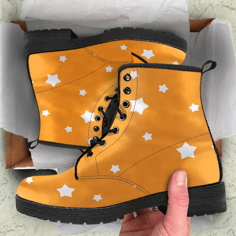 Image of Orange Star Design: Women's Vegan Leather Boots, Handcrafted Ankle Boots,