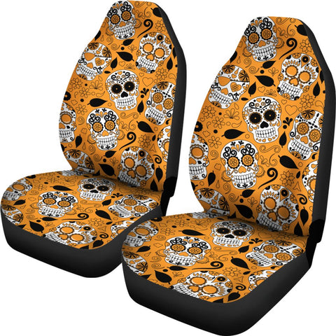 Image of Orange Sugar Skull Car Seat Covers,Car Seat Covers Pair,Car Seat Protector,Car Accessory,Front Seat Covers,Seat Cover for Car