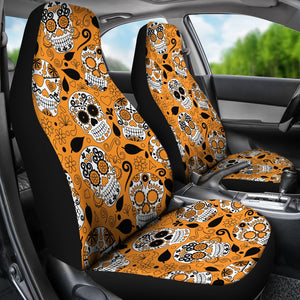 Orange Sugar Skull Car Seat Covers,Car Seat Covers Pair,Car Seat Protector,Car Accessory,Front Seat Covers,Seat Cover for Car