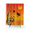 Orange Sunset Humming Bird Floral Shower Curtains, Water Proof Bath Decor | Spa