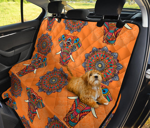 Image of Orange Elephant Mandala Design Car Seat Covers, Abstract Art Backseat Pet