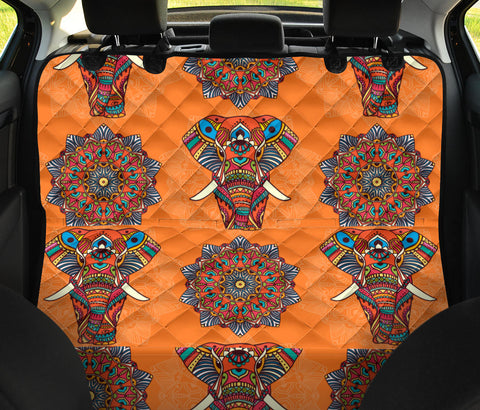 Image of Orange Elephant Mandala Design Car Seat Covers, Abstract Art Backseat Pet