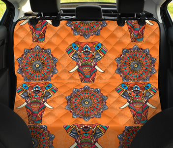 Orange Elephant Mandala Design Car Seat Covers, Abstract Art Backseat Pet