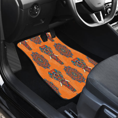 Image of Orange elephant mandala Car Mats Back/Front, Floor Mats Set, Car Accessories