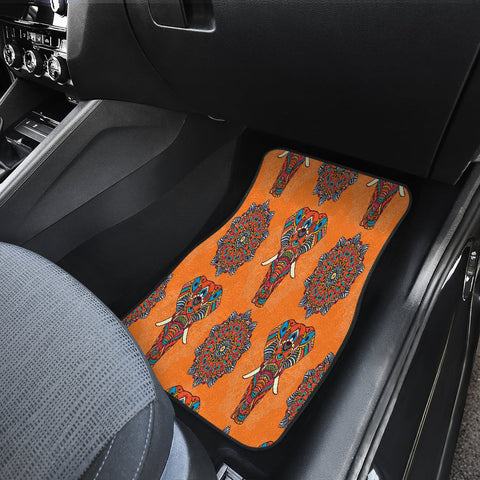 Image of Orange elephant mandala Car Mats Back/Front, Floor Mats Set, Car Accessories