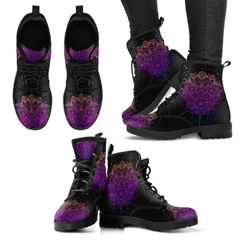 Image of Ornamental Lotus Women's Leather Boots, Handcrafted Vegan Boots, Cosmos Sky