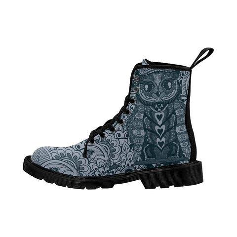 Image of Owl Floral Art Womens Boots Custom Boots,Boho Chic Boots,Spiritual Rain Boots,Hippie,Combat Style Boots