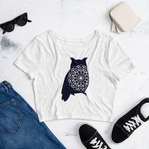 Owl Mandala Women’S Crop Tee, Fashion Style Cute crop top, casual outfit, Crop