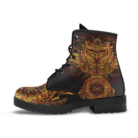Image of Gold Owl Mandala Women's Vegan Leather Boots, , Retro Winter, Rain