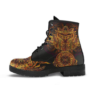 Gold Owl Mandala Women's Vegan Leather Boots, , Retro Winter, Rain