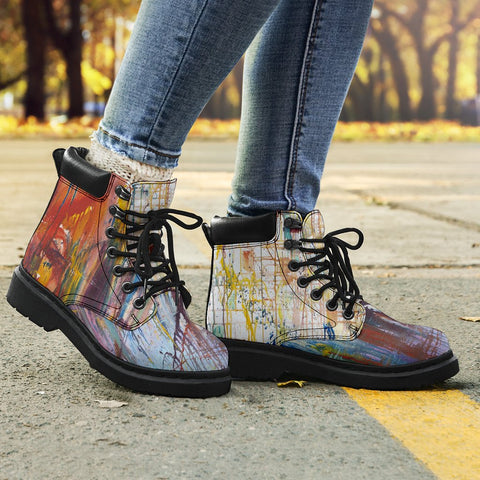 Image of Painter Multicolored All Season Boots,Vegan ,Casual WearLeather,Rain Boots,Leather Boots Women,Women Girl Gift,Handmade Boots,Streetwear