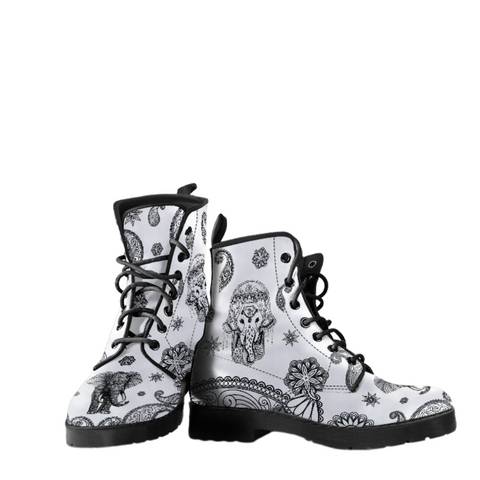 Image of Paisley Hamsa Elephant, Handcrafted Women's Vegan Leather Boots, Hippie Style