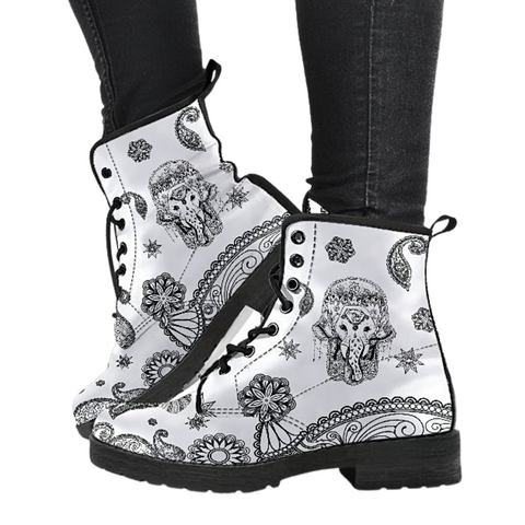 Image of Paisley Hamsa Elephant, Handcrafted Women's Vegan Leather Boots, Hippie Style