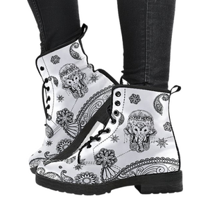 Paisley Hamsa Elephant, Handcrafted Women's Vegan Leather Boots, Hippie Style