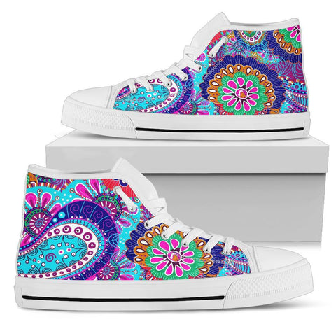Image of Paisley,Hippie, Canvas Shoes,High Quality, Spiritual, Multi Colored, High Tops Sneaker, Boho,Streetwear,All Star,Custom Shoes,High Top