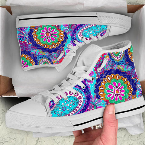 Image of Paisley,Hippie, Canvas Shoes,High Quality, Spiritual, Multi Colored, High Tops Sneaker, Boho,Streetwear,All Star,Custom Shoes,High Top