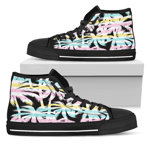 Image of Palm Trees Canvas Shoes,High Quality, Streetwear, Spiritual, Multi Colored, High Tops Sneaker, High Quality,Handmade Crafted,Spiritual