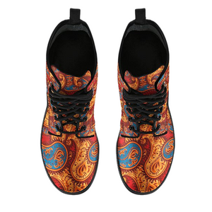 Peace Henna Design, Women's Vegan Leather Ankle Boots, Stylish Lace,up Fashion